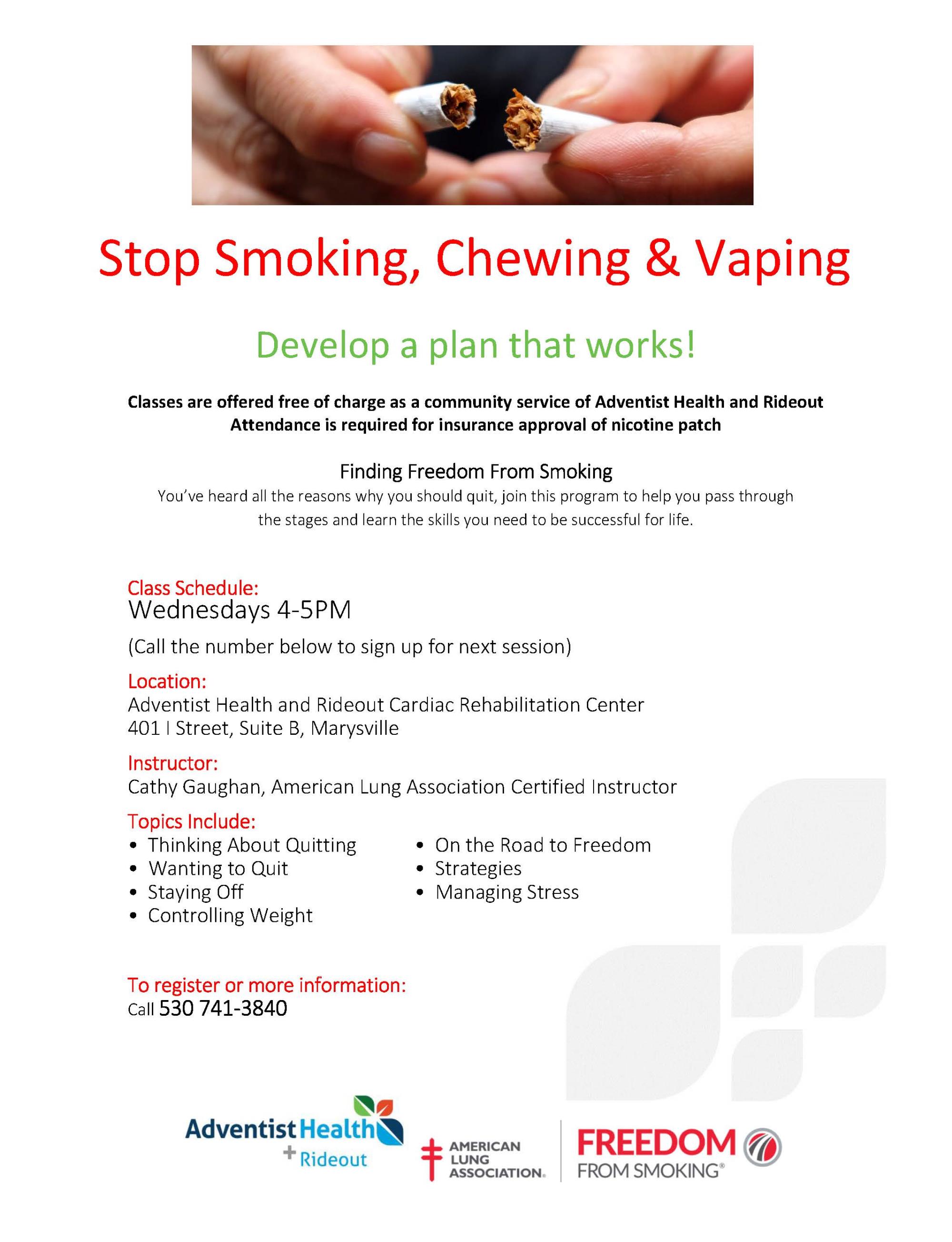 Stop Smoking Chewing Vaping Adventist Health and Rideout